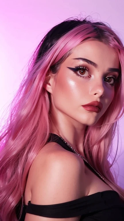 tmasterpiece, top-quality, ((1womanl)), Adults, different colors, finely eye and detailed face, intricately details, Casual clothing, window, A smile, blissful, Tenderness, high-level image quality、 self-shot, Beautuful Women、Tall、The upper part of the body、nightfall, nighttime scene、𝓡𝓸𝓶𝓪𝓷𝓽𝓲𝓬、korean people, Idol photos, K Pop, Professional photos, Vampires, Black and white Korean fashion, Fedorman with the necklace, inspired by Sim Sa-jeong, androgynous vampire, :9 detailed face: 8, extra detailed face, detailed punk hair, ((Eyes are brown)) baggy eyes, Seductive. Highly detailed, semi realistic anime, Vampires, hyperrealistic teen, Delicate androgynous princess, imvu, ((Women with short hair)), Pink hair woman with wild look, ((Woman with short pink hair)), ((1 persons))