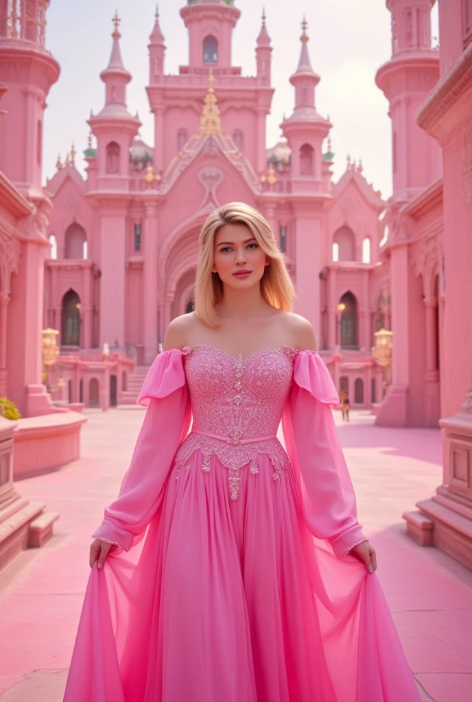 White Blonde hair, fluffy hair, stylish hair, long hair, lilac eyes, perfect eyes, beautiful, perfect face, tween, dainty , short, kind, curvy, a flowing pale airy gown with ruffles along the bottom with tiny pink flowers and gold dragon embroideries with flowers, Her tiara had a pretty teal gemstones, silver necklace, noble class, royal, royalty, red castle, feasting hall, medieval, elegant surroundings, soft dewy makeup look, light peach blush, soft tan eyeshadow, light coral lipstick, cutesy, girlish, girly, guileless, ingénue, princess , whimsical lighting, Targaryen, dragons in the sky, photorealistic
