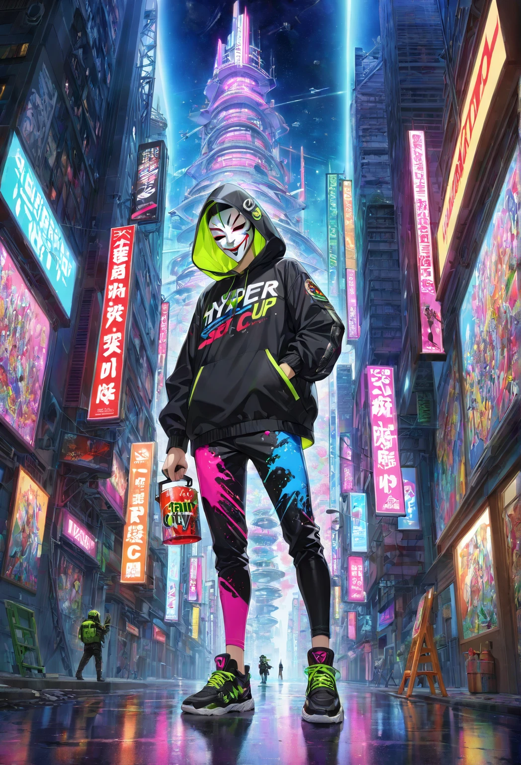 score_9, score_8_up, score_7_up,rating_safe,perspective,dutch angle from below and side,close up,solo,rebecca \(cyberpunk\),cyborg,solo, robot joints,jacket,bra,headless,heart tattoo,[kneeling:bent over:10],white skin,leg tattoo, red gauntlets,gauntlets,reaching viewer,one hand on floor,neon city,building,urban,vapor wave,futuristic suburb,blurry background,depth of field,graffiti wall,<lora:bgauntlet:1><lora:sdxlpony_disembodiedhead-t1:1.3> <lora:cyberpunk-rebecca-ponyxl-lora-nochekaiser:0.8><lora:LowKeyLightsPony21:0.4>