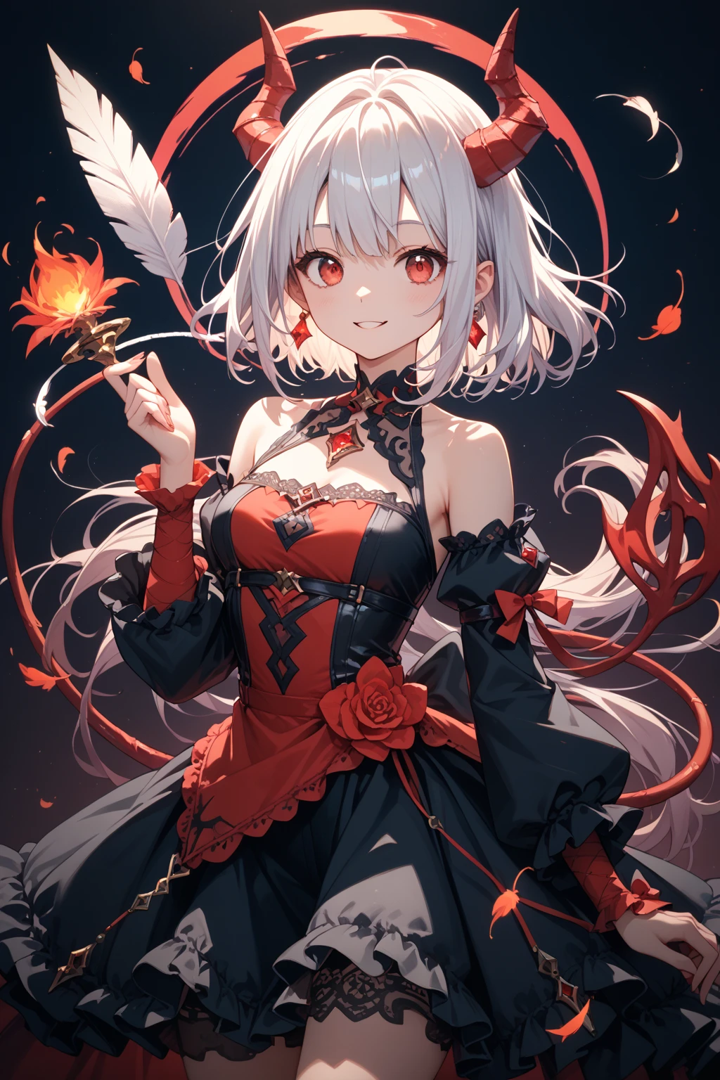 1girll，White color hair，Various hairstyles，Wear a black flower on your head，beauitful face，crisp breasts，Convex buttocks，Wearing a black gauze tights，Wear a black wristband，Black lace-up heels，Wearing a black military uniform overcoat，The inside of the coat is red，perfectly proportioned, Cinematic lighting, filmgrain, Fujicolor, lightand shade contrast, 8K, 巨作, Textured skin, Super detail, high detal, High quality, A high resolution,
