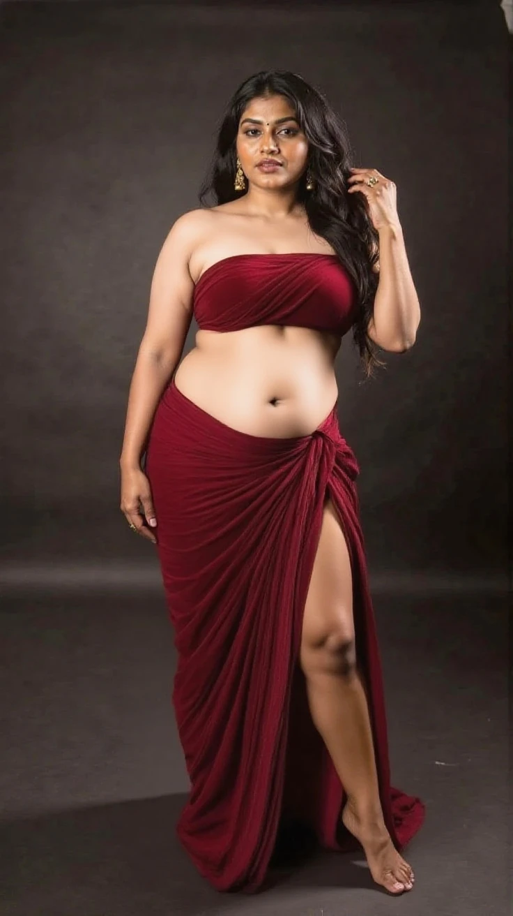 fat indian model, sharp eyes, red lips, sexy figure, full body, at village