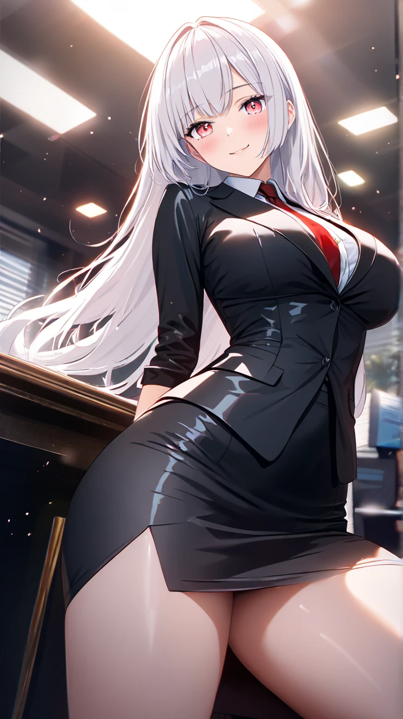 Anime character in business dress standing in front of building, single character full body, anime vtuber full body model, my dress up darling anime, realistic anime 3 d style, full body single character, anime styled 3d, rena nounen style 3/4, live2d virtual youtuber model, Wearing a strict business suit, Smooth Anime CG Art, high-level image quality、Get on your knees、Sticking out the buttocks、Hands folded behind back、Pulling up your hair、Colossal tits、Constricted waist、newyork、1 persons、Sexy clothes、Fancy colors、skirt by the、see -through、pantyhose、耳Nipple Ring、a necklace、A bracelet、Seductive eyes、A slender、a bar counter、dim room、elegant seducing pose、Gorgeous young Japanese woman、gorgeous model、a sexy girl、various seducing poses、Beautuful Women, White button shirt