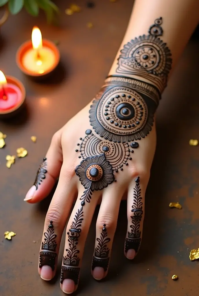 generate more unique Karwa Chauth Special mehndi design on hand