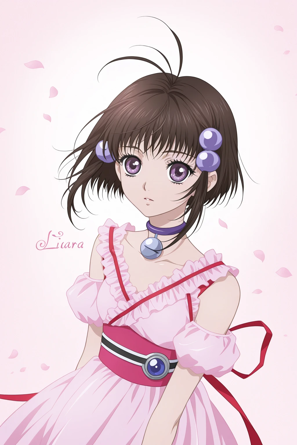 masterpiece, best quality,1990s \(style\),headband,sumire kanzaki, smile, heart, collarbone, cleavage, hand on own face,