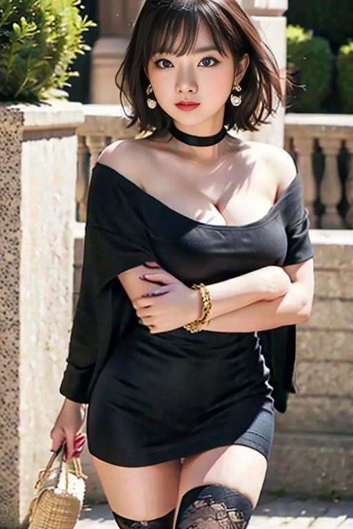 (((1 Japanese 51 year old mature woman))), ((Sagging under the eyes)),(((nasolabial folds))),独奏,masutepiece, Best Quality, Photorealsitic, super detailed skin, Sharpen, Perfect Anatomy,((Sea view hill)),Anatomy,独奏,Longhaire,((old body)), (((Sagging udder))) (thick waist),(flabby body)(,Plump body),bunk butt,Serious look,Mature AV Actress, glamor, A sexy,(((Fair skin with many wrinkles))),small diamond necklace,(((Black Satin Dress))),long skirt,(Red high heels),Staring at this,