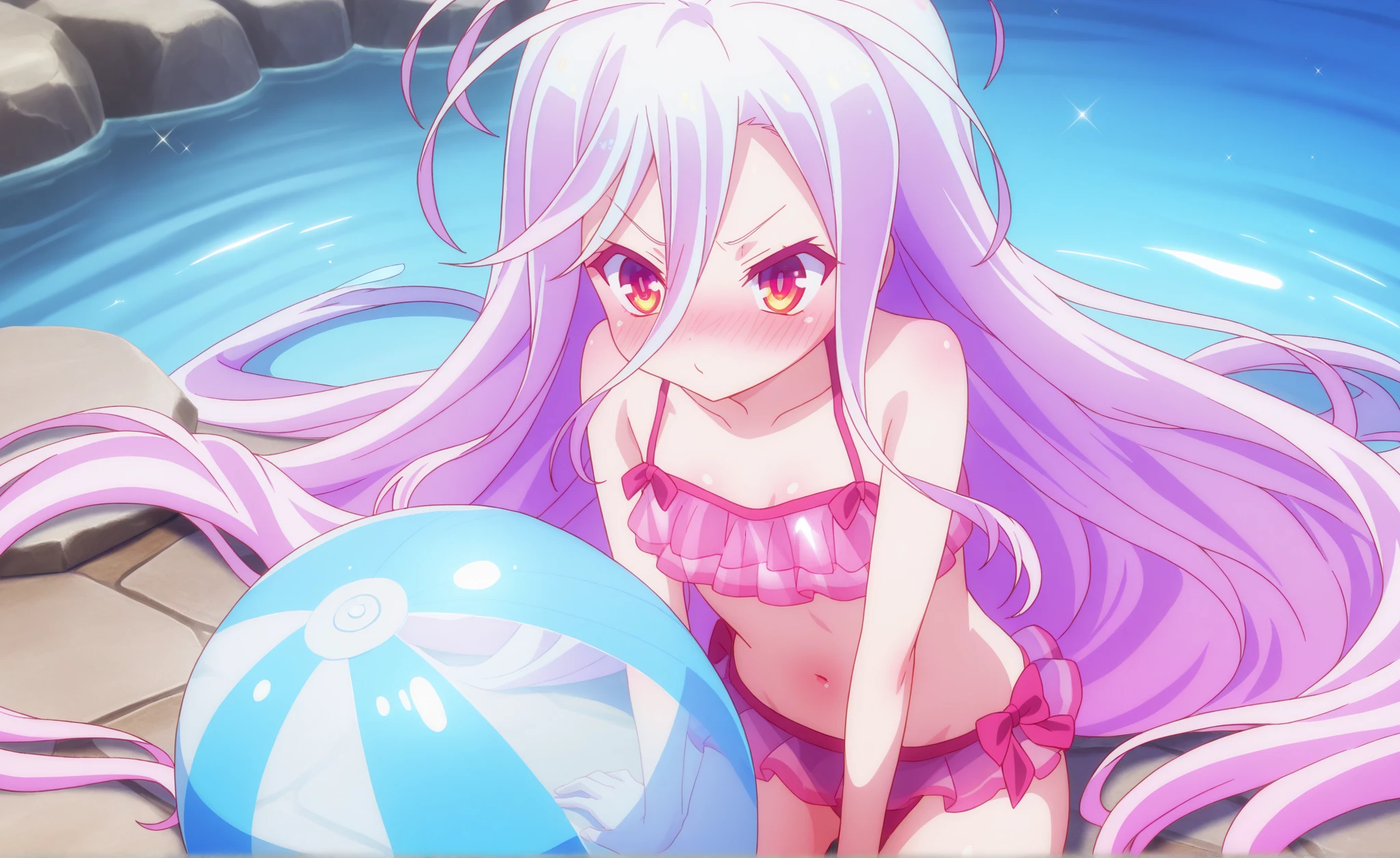 ((masutepiece)), ((Best Quality)), (Ultra-detailed), Anime style, Cute little girl s, 1girl in, Solo, Micro Bikini 00, ((Beautiful eyes)), large full breasts, wearing underpants, Smile