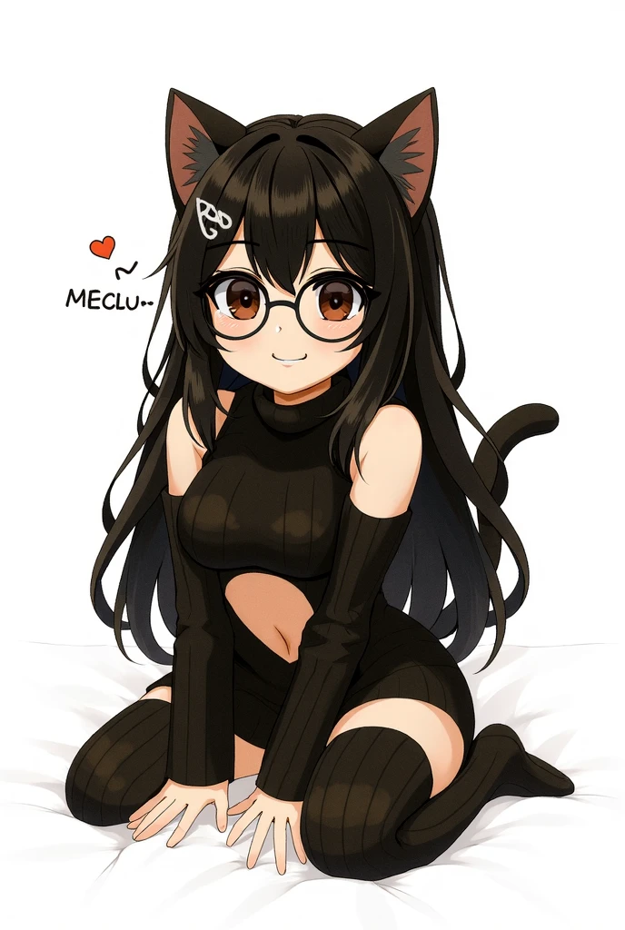best quality, masterpiece, super high resolution, perfect anatomy, 1girl, black hair, long hair, hime cut, blunt bangs, black cat ears, black cat tail, green eyes, cat girl, glasses, medium breasts, cat eyes, :3, pale skin, mole_under_mouth, 23 years old, gothic lolita dress, incredibly absurdres, naughty face, @_@, pouncing,