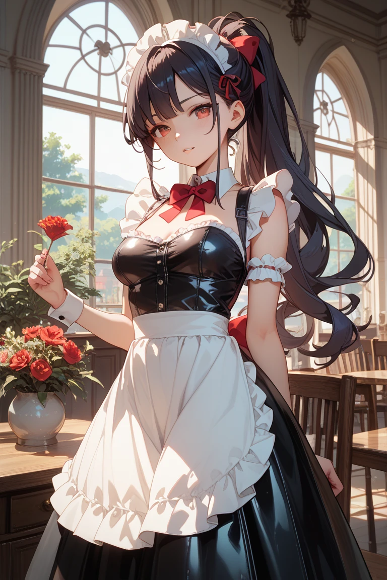 (dynamic angle:1.3, front view:1.1, breast focus:1.3, from below:1.2), (dynamic posing:1.5, sexy posing:1.2, leaning forward), (seductive smiling:1.3), ((looking at viewer, holding a cake)),highest quality、(real、photorealistic:1.4),(ultra high resolution, 8K RAW photo, clear focus), best qualtiy, natural lighting, field depth, (Bright pupils, detailed beautiful eyes, high detailed face), Red lip, (tight focus:1.2, from below), sexy posing, a girl 22yo old, teacher, wearing a , bootyshorts, Thicc, thin breast, long hair, blue eyes,off-shoulder dress, sweater dress, off-shoulder sweater, red sweater,garter stocking, cleavage:1.1, midriff, black shorts, black thighhighs, thigh strap, pretty girl, (highly detailed beautiful face and eyes,firm breasts),real skin,((black,hair,long pony tail hair)),thin pubic hair,cute,lovely, detailed eyes, This masterpiece is only visually stunning but also tells,(double breasted:1.0,under bust:1.0),(with sparkling eyes and a contagious smile),open mouth, Looking at Viewer,