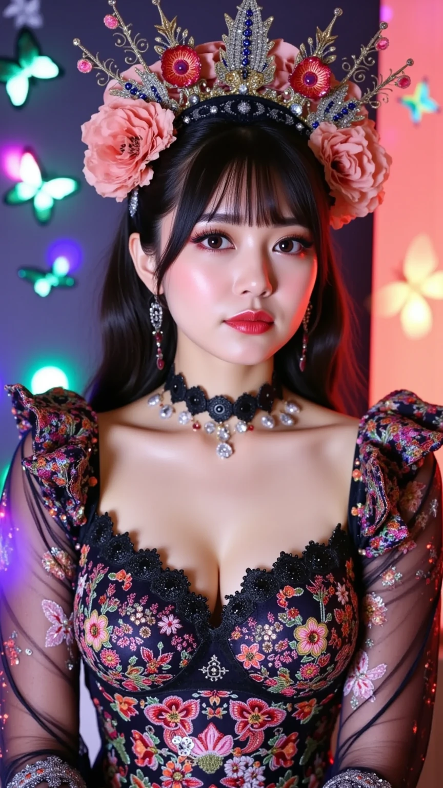 (best quality, masterpiece:1.2),ultra detailed,(photo realistic:1.4),solo,cute girl,multicolored_background,<lora:FlowerGarden_v1:0.4>,heart_mark,<lora:LoveLoveEffect_v1:0.4>,