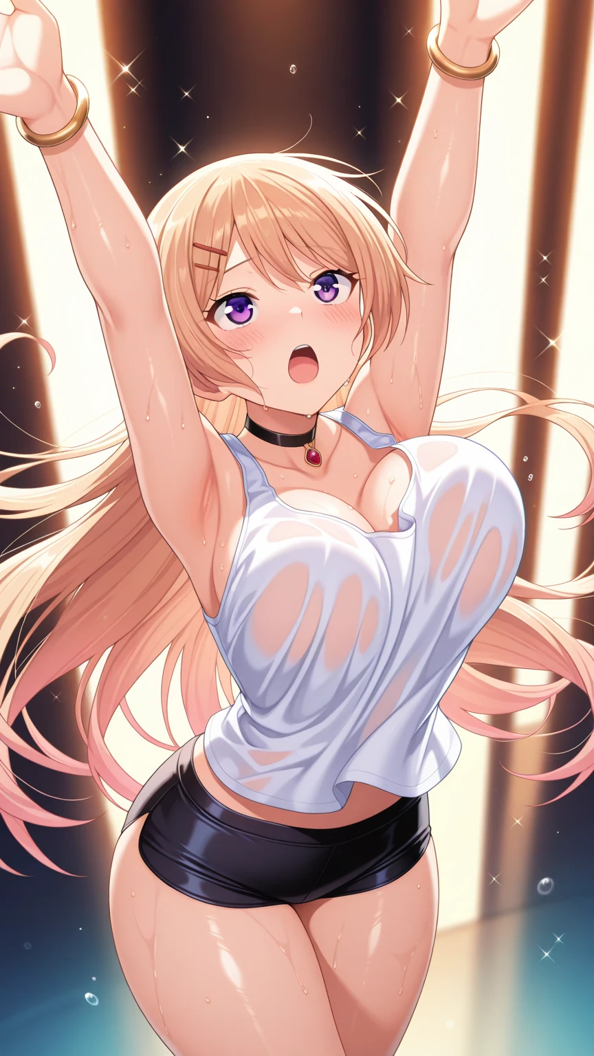 asuna,STAR, crown half up hairstyle,, Perfect female body, woman, seductive smile, large breasts, peach pink pupils, beautiful long dress, brown Clothes, dusk, dusk sky, sunset,Free Pose、Shoulder Off、Big Breasts、Cleavage exposure、Only one woman、Low - Angle