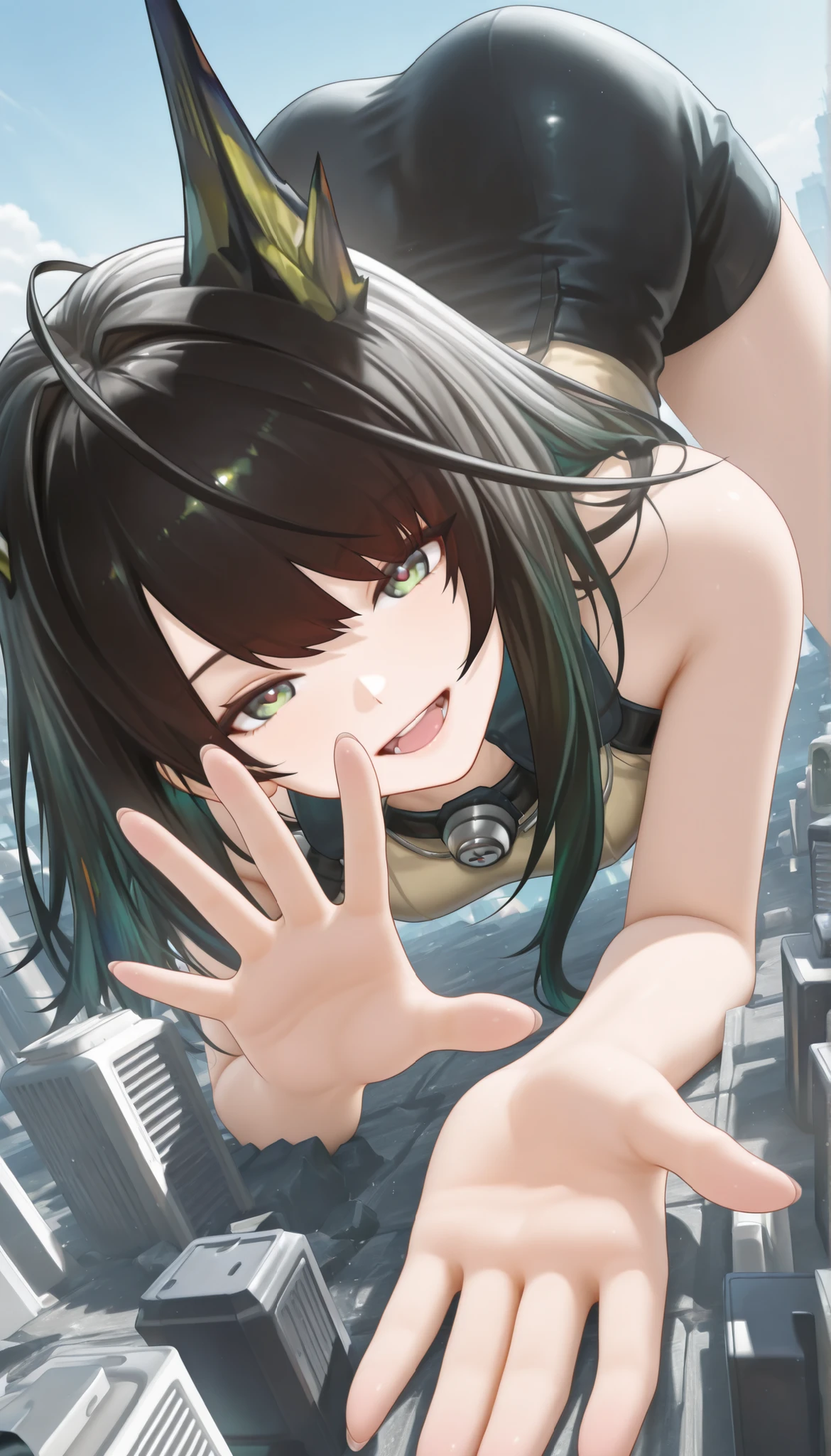 doctor_arknights,Back view of a person wearing a black coat, The head is covered with a hood