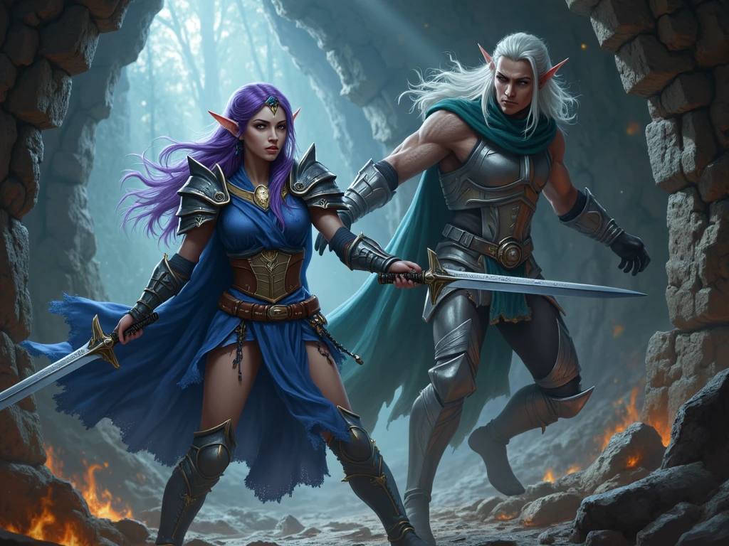 ((Best quality)), ((masterpiece)), (highly detailed:1.3)3D,tanjoreai , Amidst a realm of enchantment and mythical wonders, tales of (heroes:1.1) and (heroines:1.2) unfold. In this realm, ancient prophecies foretell the rise of a chosen champion destined to confront a malevolent force threatening to plunge the world into eternal darkness. The path to victory lies scattered across exotic and otherworldly landscapes, from mist-shrouded forests to towering crystalline peaks and (ethereal floating islands:1.1).Harnessing the arcane arts, (mighty wizards:1.1) conjure spells that weave intricate patterns of magic, while (elven archers:1.1) unleash arrows infused with ancient power. (Dwarven smiths craft legendary weapons:1.1) imbued with the essence of mythical creatures, capable of vanquishing even the most formidable foes.The heroes embark on a perilous quest, guided by ancient scrolls and cryptic riddles. Along their journey, they encounter wise mystics, shape-shifting creatures, and (mysterious sorceresses:1.1) who possess forbidden knowledge.As the heroes traverse the realms, ancient ruins and forgotten temples reveal long-lost secrets and powerful artifacts. The clash of steel and the crackling of (magical energies:1.1) echo through ancient battlegrounds, as the destiny of the world hangs in the balance. The heroes must summon unwavering courage, unwavering unity, and unlock their true potential to overcome seemingly insurmountable odds and fulfill their heroic destinies.In this realm of high fantasy, where the realms of magic and technology intertwine, where legends are born and (epic:1.2) sagas unfold, where heroes rise and villains fall, embark on a grand adventure that will captivate the imagination and transport you to a world where anything is possible,HDR (High Dynamic Range),Ray Tracing,NVIDIA RTX,Super-Resolution,Unreal 5,Subsurface scattering,PBR Texturing,Post-processing,Anisotropic Filtering,Depth-of-field,Maximum clarity and sharpness,Multi-layered textu