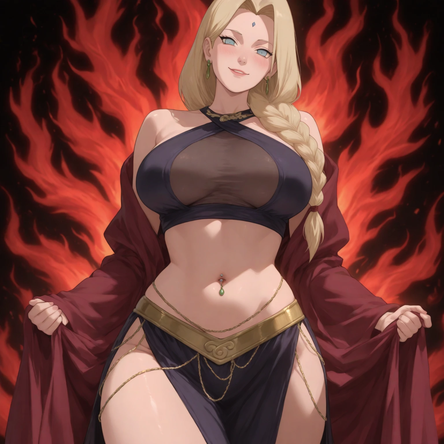 masterpiece, high quality, best quality, 1girl, solo, (muscular female:1.0), (super gigantic breasts:1.0), (closed mouth, half smile), queen marika, plunging neckline, armlet, cleavage, yellow eyes, black dress, circlet, blonde hair, black dress, bare shoulders, long hair, hair over one eye, anime screencap, anime key visual, (fully clothed:1.0), full body <lora:queen_marika:1.0>