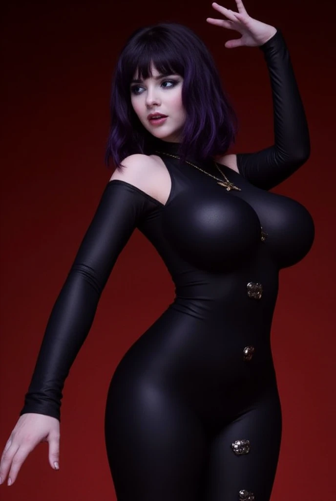 there is a cartoon picture of a woman with a big butt, thicc, hyperrealistic full figure, casual pose, full body portrait of a short!, realistic shaded perfect body, photorealistic full body, tall female, highly detailed full body, realistic portrait full body, realistically proportioned body, tight black witch outfit, middle age, grey hair, very full lips, witch hat, extremely wide hips, extremely thick thighs