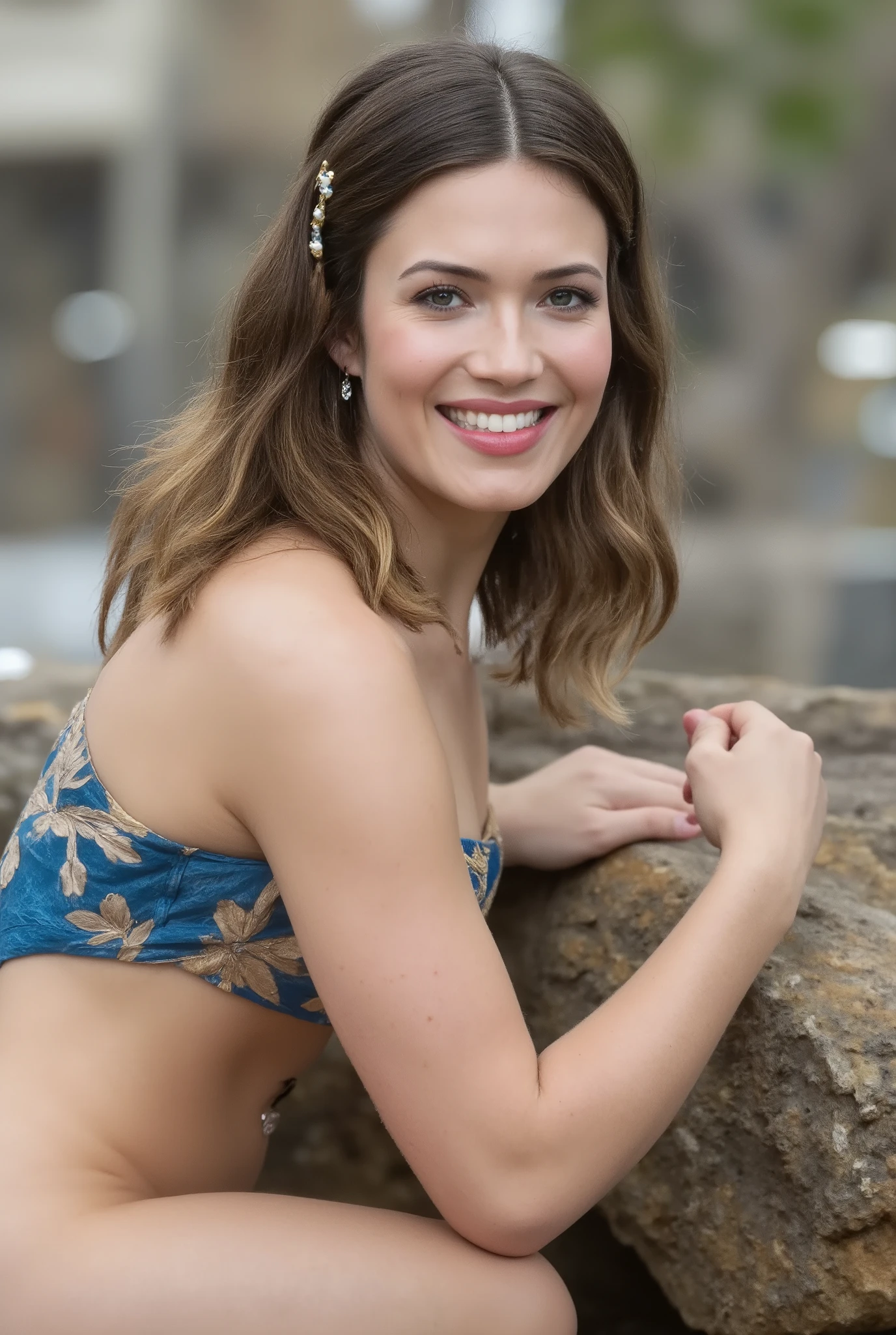 Kate, ripped muscle, muscular body, pale skin, smile(blush), victorian era dress, [ultra detailed skin:1.2], 8k uhd, full body, stand, sweat, ??? on face, crowd, public, beach,