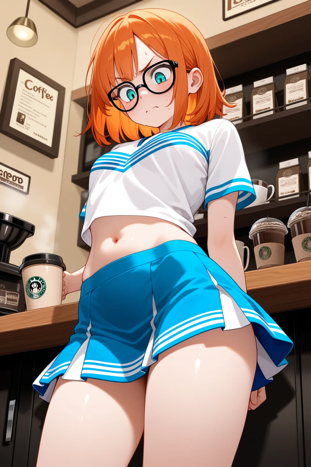 nsfw, (masterpiece), (photo realistic1.4), ultra high res, best quality, 8k,indoor,comic shop,comes one’s front:1.0,BREAK solo, 1girl, 20yo, an extremely beautiful girl, beautiful face, perfect face, cute symmetrical eyes, double eyelid, medium breasts, puffy_nipples, (perky breasts), narrow waist, (pubic brown hair:1.4), bsp, pussy juice dripping, ((short hair, dark orange hair)), glasses,no makeup, sweaty body, standing, BREAK (green tracksuit), (open clothes), breasts, nipples, nipple slip, pussy, pussy slip, no panties,(embarrassed,smile), open mouths,(((one eye closed))),((tongue out)),deep breathing, feel good,indecency,spread legs, squatting,(((female masturbation:1.3))),(toying self), (put your fingers in the pussy),(cum shot),((((bukkake)))),