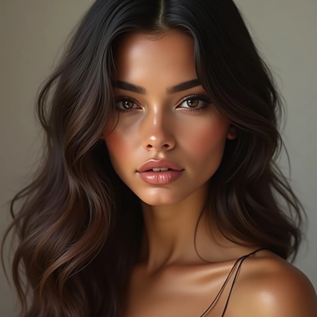 a thick woman, visage de face, par Felipe Device, , realism, very realistic. Caméra en direct, Beautiful thick woman, Brazilian, Belle fille