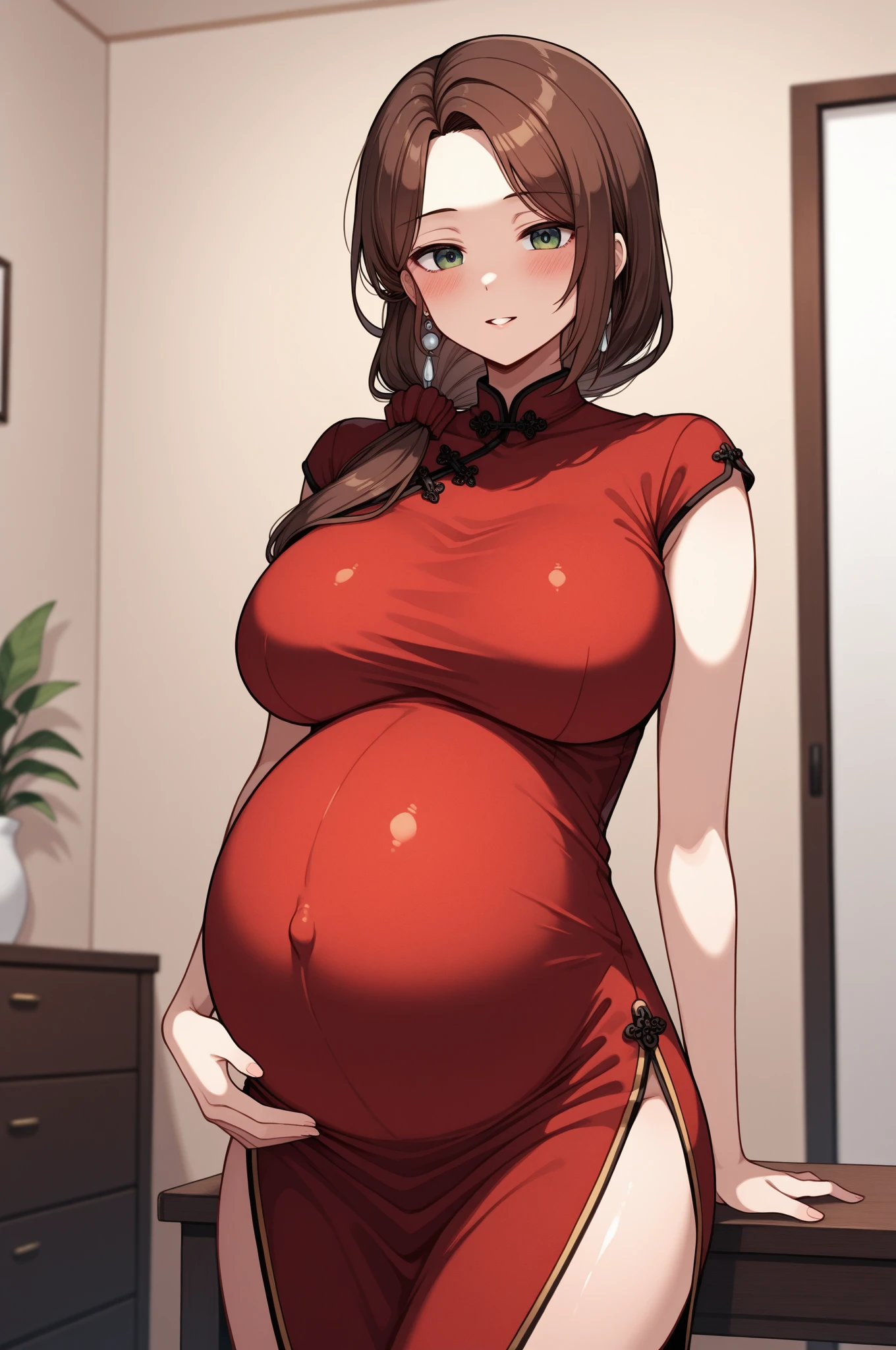 怀Pregnant肚子, On the cheongsam, Pregnant,With a huge