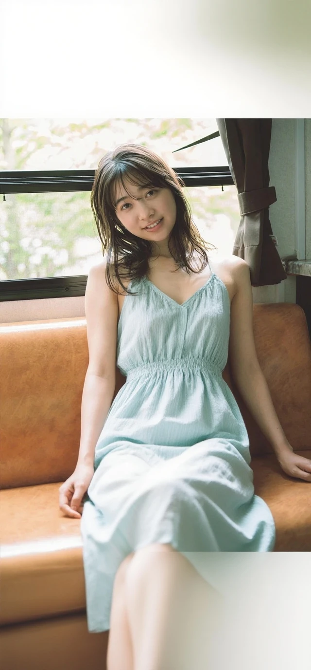 ultra realistic,32k,RAW photo,(high detailed skin:1.2),8k uhd,high quality, korean, 1girl, breast, 15 years old, sexy look, makeup, cute, beautiful, smiling, beautiful eyes, perfect eyes, perfect teeth, breast, touching breast, extra long hair, half body portrait, (tabletop:1.3),8K,, face to the viewer,Girl wearing beautiful floral dress,It shows a fresh and natural beauty。The dress is light green,It is covered with a variety of colorful floral patterns,This makes the whole dress look elegant and gorgeous。The neckline of the dress is a typical round neck,Fits her neck,Show her elegance。 The cut of the dress fits perfectly,Clinging to her body,Show off her graceful curves。The hem of the dress is just below the knee,It looks dignified and generous。She wears a pair of white canvas shoes on her feet,It goes well with the color and style of the dress。 Her hair was draped over her shoulders,Slightly curled,It gives a romantic and natural feeling。Her face was covered with light makeup,The choice of eye shadow and lip gloss harmonizes with the color of the dress。Girls dress as a whole,Full of fresh breath of spring and summer,It shows her elegant temperament and unique charm。