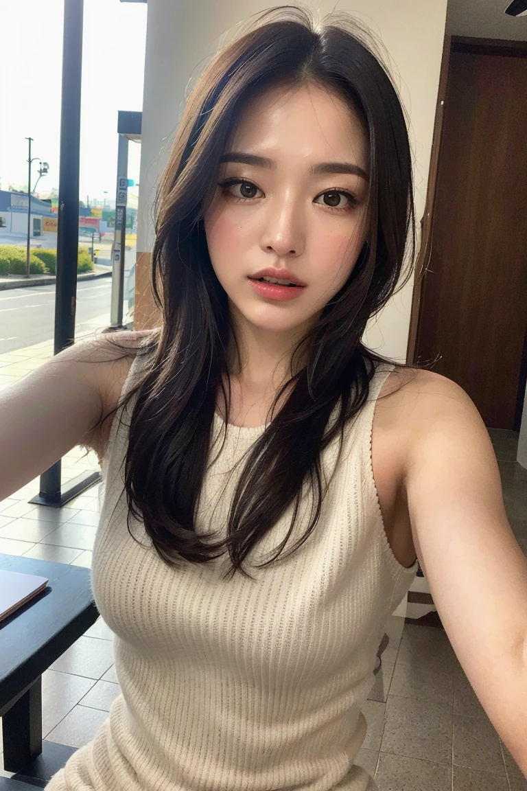 (((Only one girl、Japanese、Skinny athletic model、Flat Chest)))、A 40-year-old woman you are living with is coming to your workplace.。She is dressed in casual business casual attire.、I walk around the office feeling a little nervous.。suddenly、She sees you having a friendly conversation with another female employee.。The female staff is smiling and talking to you.、She sees it and misunderstands it。Her expression suddenly clouded over.、I can see the colors of jealousy。You notice her、When I approached and called out、She looked away with a slightly sulky look on her face.、While pouting『What were you talking about??』" I asked questioningly.。