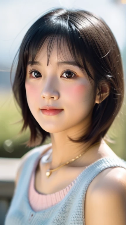 highest quality、Soft Light、Ultra-high resolution、(Realistic1.4)、Beautiful face in every detail、Close-up of a woman in a white dress taking a photo, Young and adorable Korean face, Young and pretty Asian face, Soft Portrait Shot 8k, Beautiful young Korean woman, Girl cute beautiful face, Gorgeous Young Korean Woman, Short hair, Korean symmetrical face, Beautiful Korean Women, Korean Girls, Korean woman portrait、Big, round, gentle eyes、Photorealistic、