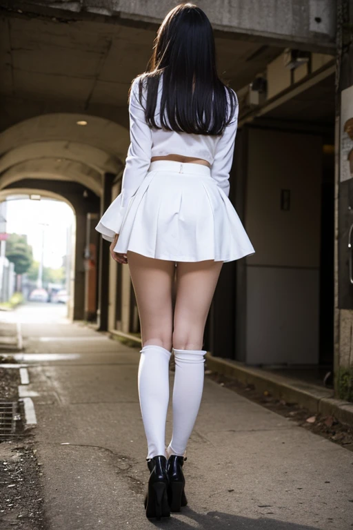 nsfw, vagina, (8k、Ultra-high resolution、Highest quality、Masseter muscle area、Photorealistic、Ultra-high resolution)(Small Tits、Quite small breasts、Beautiful ass:1.18)、Groin joint、(Always squat with your legs apart、Put your hands on your knees)、(Black hair twin tails:1.15)Japanese women、So cute、((((bottomless))))、((((The lower half is naked))))、White and striped panties hanging from one leg、Standing in the middle、Bow-legged、(((Pussy in full view)))、((((open vagina))))、((((Boobs fully exposed))))、(((Clear)))、meaty belly、Chubby belly、((((White loose socks))))、((((Brown leather shoes))))、(Outdoor Roads)、((((Low - Angle))))、sweat, perspired, drooling,drivel, ((((shiny_skin))))、Open mouth and drooling、Face turned away、Looking up to the sky、((((Composition seen from below))))、looking away、(((Nosebleeding、Blood from the mouth、Blood flowing from the neck、Decapitated、Behead、Wide-open eyes、Neck cross section、Her neck has been cut with a knife、Inside the pussy)))、(((A man wearing work clothes is seen cutting the woman's throat with a knife behind her、Male hand holding a knife、Male hand pulling hair)))