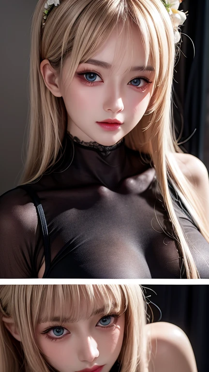 absurdes,  <lora:senyamiku_v1_chilloutmix_NiPrunedFp32Fix_100_36pic:1>,smiling senyamiku,dynamic pose, light blue pupil, 

mouth closed, balanced eyes,
(Best quality details:1.2),realistic,8K High definition,(1girl:1.2),Ultra Detailed,High quality texture,intricate details,detailed texture,finely detailed,high detail,extremely detailed cg,High quality shadow,Detailed beautiful delicate face,Detailed beautiful delicate eyes,Depth of field,Ray tracing,(a beautiful 25 age years old sexy korean woman:1),flat chest, small breast, tall_female, beautiful_legs, Glow Eyes,blush,  perfect body,skinny, 
blurry outdoor background, 
black 
smart
Necklace, 
transparent 
scruffy
Blazer,

 open coat:1.1, [brown_skirt]:1, stockings and garterbelt:1.2, blond  wavy hair, cozy living room, sunlight, kneeling on sofa, earrings,necklace, model, looking at viewer, from side, dynamic pose, earrings,necklace, model, looking at viewer, from side, dynamic pose,