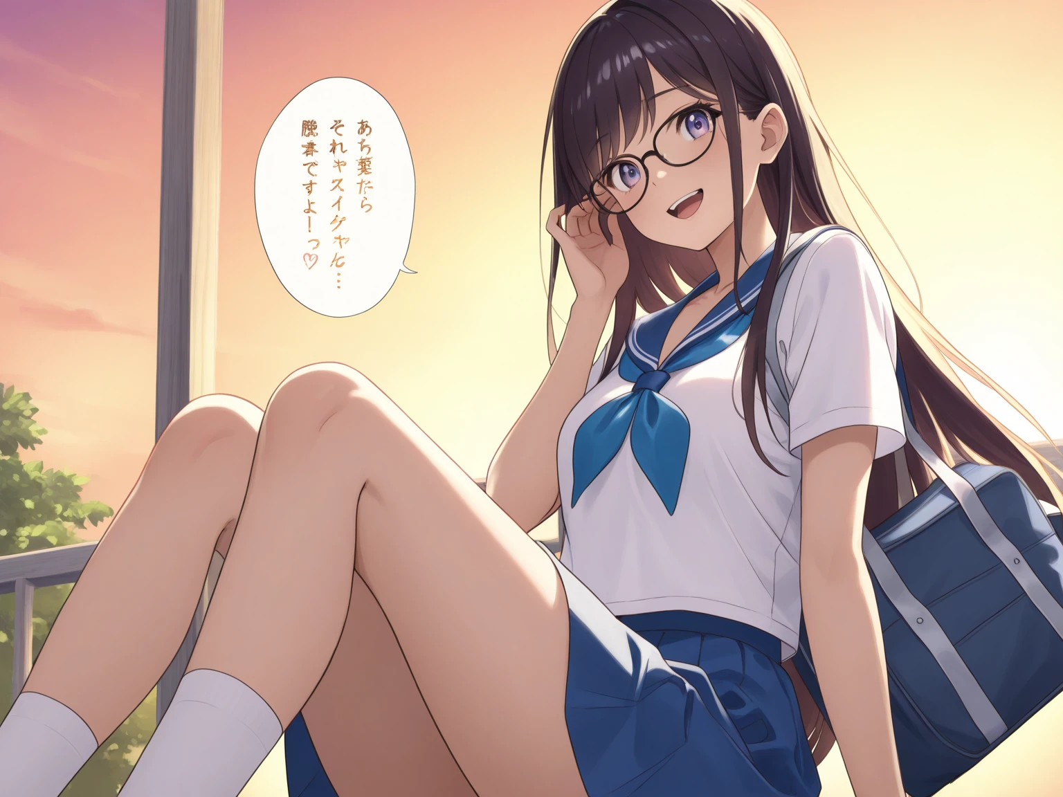 ((best quality)), ((masterpiece)), (detailed), perfect face,穿青White修真道袍的漂亮女孩,Falling slowly from the air,White,Navy blue high heels,gold heel,blue,White服装配色,Jian Wang San Clothing,blue black hair,wearing a monocle,Dark green glasses,round face