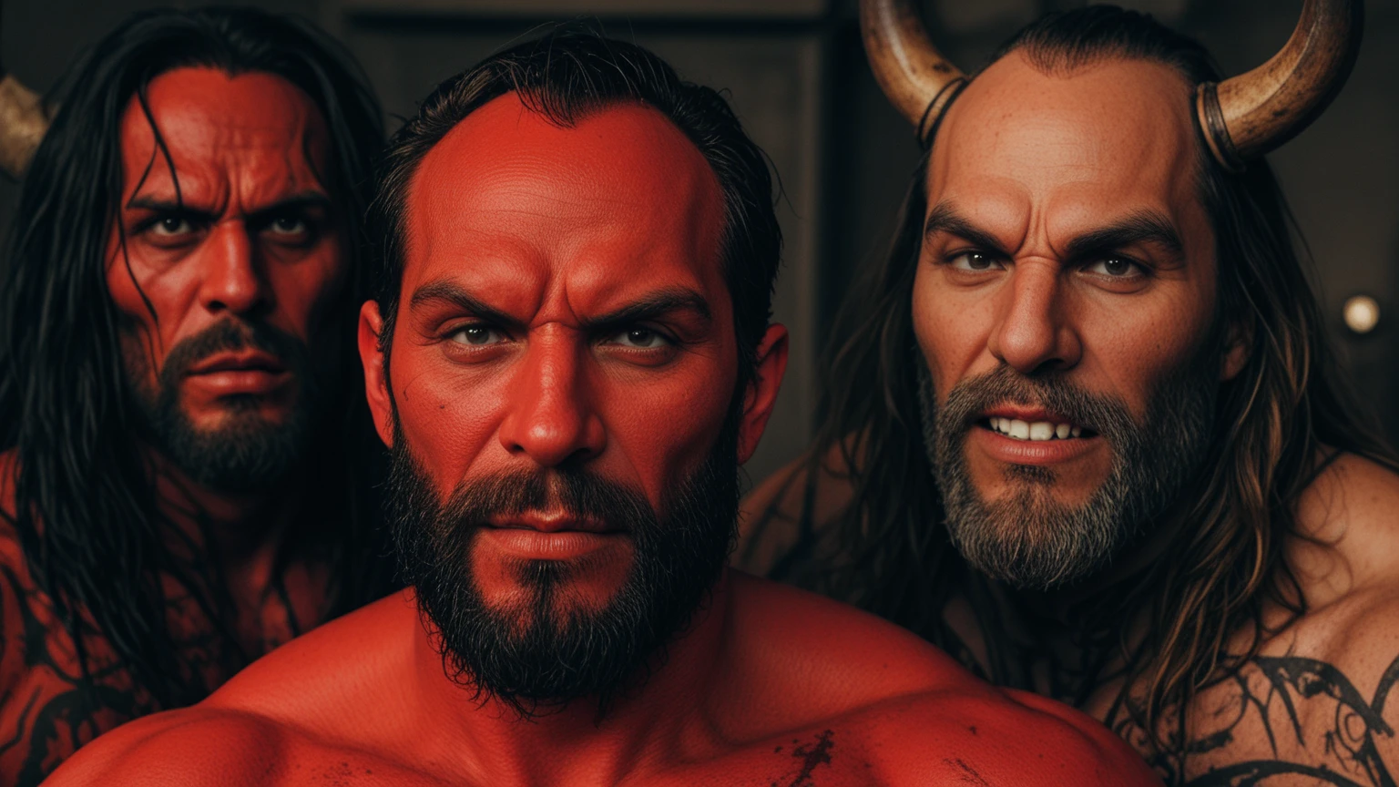 Browsing Caution。Super muscular boar beastman。A desperate and painful look。Mouth wide open。Face covered in semen。Getting cumshot in the face by some guys。Surrounded by huge, red and black erect penises。