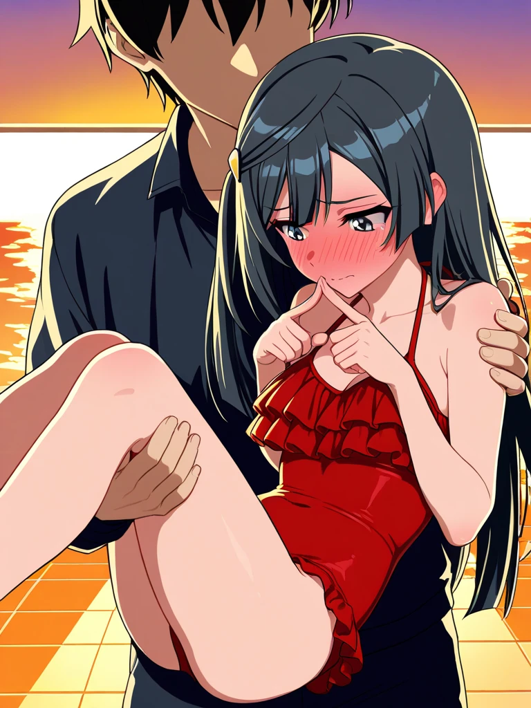 1girl, 12yearold asian slut is wearing a slutty slingshot_bikini at a modeling studio she is having sex with her ugly 88yearold grandfather who is filming for a porn. 1old man, nsfw, filming, camera. old dick