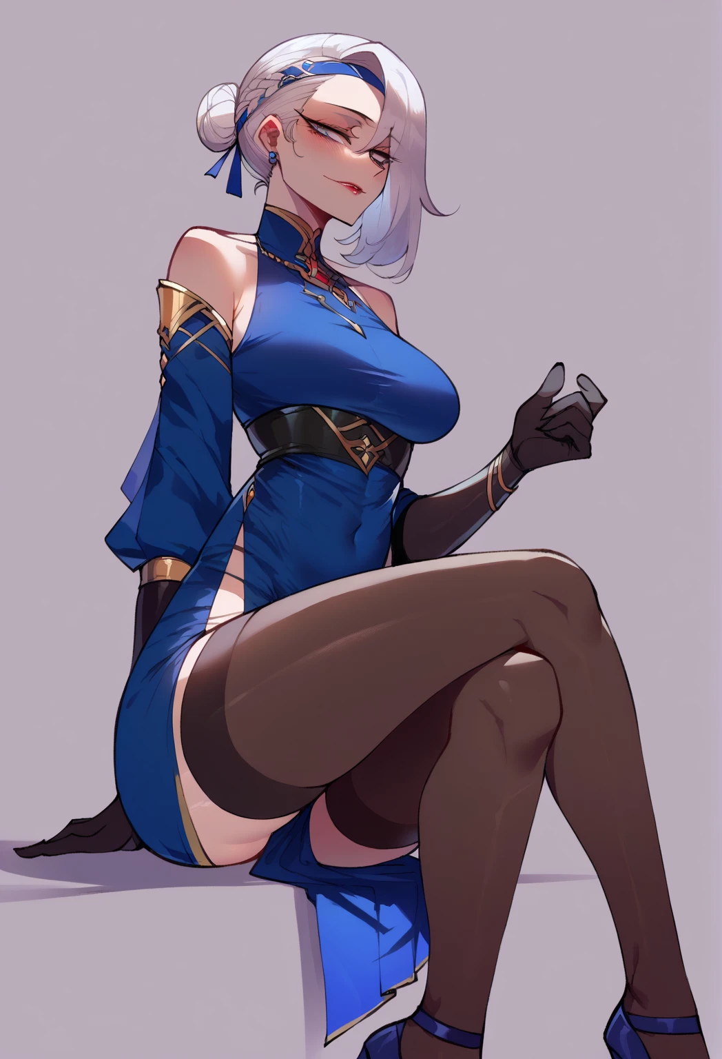 (looking at viewer:1.1),Smile,solo,slim,
<lora:(碧èèªç·)å¤©ç¼æé¢¨æ ¼.sirius_v1:1>,
SIRIUS AL,RED EYES,WHITE HAIR,SHORT HAIR,(large breasts:1.1),
WHITE THIGHHIGHS,REVEALING CLOTHES,CHINA DRESS,HALF GLOVES,CHINESE CLOTHES,(PELVIC CURTAIN),GREY DRESS,HAIR FLOWER,GARTER STRAPS,BRAID,(BREAST CURTAINS),
feet,no shoes,panties,(panties under pantyhose),pantyhose,thighband pantyhose,upskirt,foot focus,leg up,standing,from below,