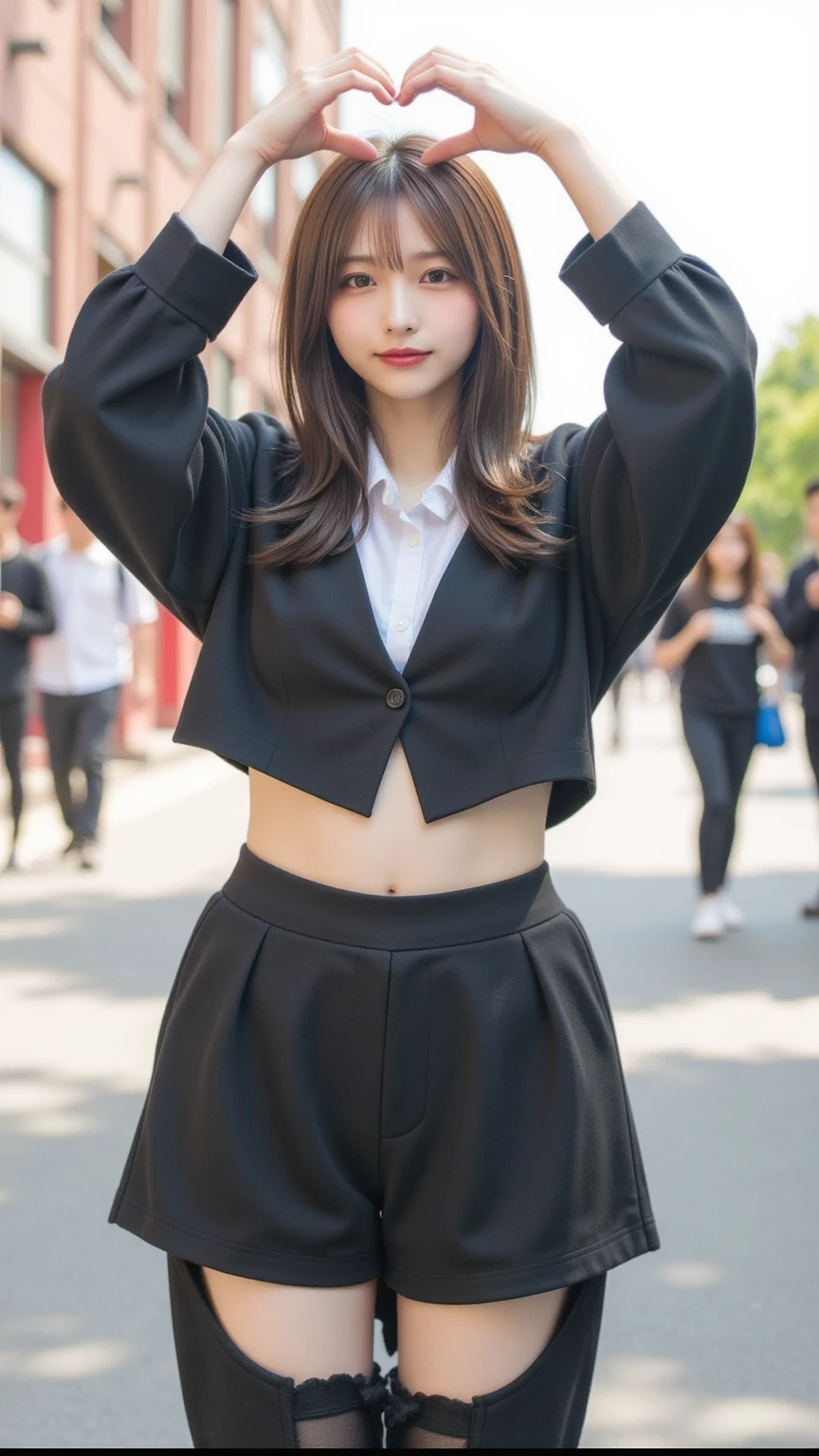 8K RAW photos,A high resolution,21-year-old cool Korean,big round breasts,校服,tiese,Tie ribbon,blazer jacket,Miniskirt,black lence stockings,beautiful eyes in detail,long eyelasher,beautiful double eyelid,eye shadows,Slit-eye,Sanpaku eyes,dark eye makeup,evilsmile,beautiful thin legs,long whitr hair,耳Nipple Ring,Downtown at night,Boulevard at night