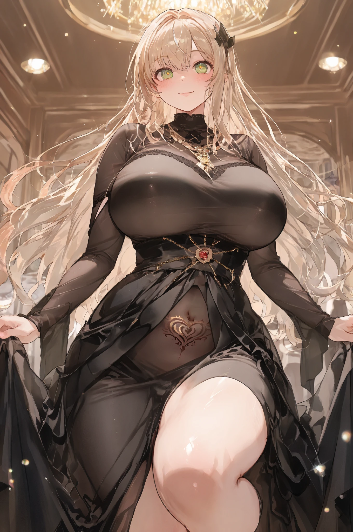 A woman with big ,A devout believer,Long blond hair,Exquisite,((transparent)),Cleavage,Slim waist,pubic,blush,cathedral