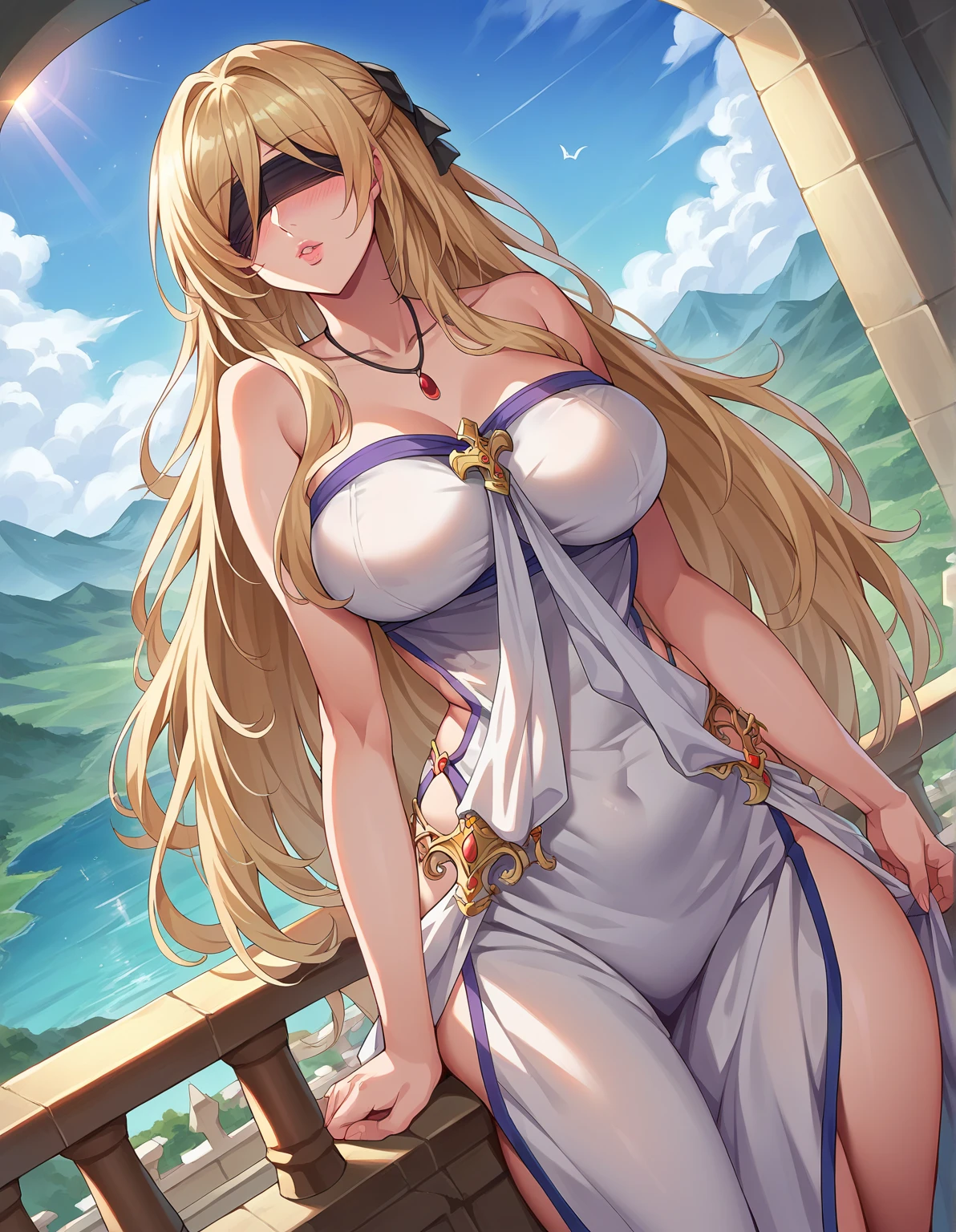 Masterpiece, best quality, highly detailed, highres, 8K, natural lighting, 1 girl, blonde hair, ruby eyes, large breast, she wet, sexy pose, camera from under, outdoor, (Full body shot:1.1), detailed finger shape, the number of fingers is not excessive