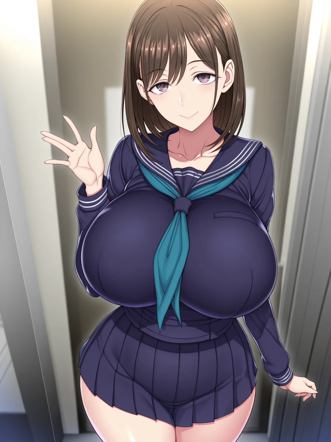 (perfect body),highest quality,16k、Masseter muscle part、((NSFW))、(((blush)))、((((embarrassing))))、:d、one eye closed、Treefe○lumes、short hair、(brown eyes),((brown hair))、parted bangs、(Forehead)、(Sweat)、(big ass)、huge breasts、swollen nipples、((thick thighs))、(blue bunny suit)、(brown stockings)、(casino)、chandelier、red carpet、Hands behind the body、(legs spread)、Sitting at the table