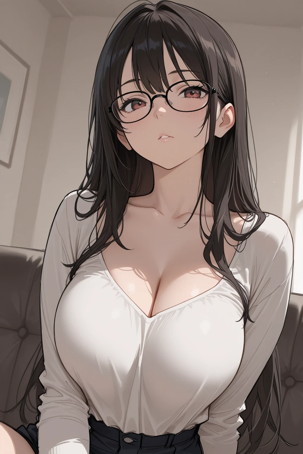 Top Quality, Masterpiece, Ultra High Resolution, (Realism: 1.4), Raw Photo, 1 MILF, 1 MILF, (Top Quality, High Resolution, 4K, Detailed Lighting, Shaders, Perfect Anatomy, Perfect Proportions), Eye of the Beholder, (Masterpiece, Top Quality) (Top Quality, 4K, 8K, High Resolution, Masterpiece: 1.2), Extremely Detailed, (Realistic, Realistic, Realism: 1.37), (Masterpiece: 1.3, Top Quality, Ultra High Resolution, Ultra Detailed), (Realistic, Realism: 1.4), (Top Quality: 1.2), Perfect Eyes, Perfect Face, Perfect Lighting, (Top Quality, 4K, 8K, High Resolution, Masterpiece: 1.2), Extremely Detailed, (Realistic, Photorealistic, Photorealistic: 1.37), (Top Quality, 4K, 8K, High Resolution, Masterpiece: 1.5), Extremely Detailed, (Realistic, Photorealistic, Photorealistic: 1.5),
Masterpiece, Top Quality, Ultra Detailed, Top Quality, High Resolution, 32K CG, very delicate and beautiful, illustration, high resolution, sharp focus, front light, glow, one girl, solo, smiling, very beautiful and detailed anime face, highly detailed game CG Character's eyes, ((masterpiece)), ((highest quality)), (super detailed), ((cute)), cute, ((highly detailed)), 4K, (8K), highest quality,

(masterpiece, highest quality, very detailed), ((older woman)), ((black swept-back bangs)), ((bobbed hair with even ends)), ((black eyes)), ((wife)), ((cool face)), earrings, wearing tinted glasses, ((very large breasts)), ((wearing a black slim knit)), ((necklace)), ((clear skies)), ((juicy breasts, slim waist)), ((tight-fitting knit)), cityscape, ((collarbone, cleavage)), ((wearing high-waisted denim pants)), ((sexy)), ((tight-fitting denim))