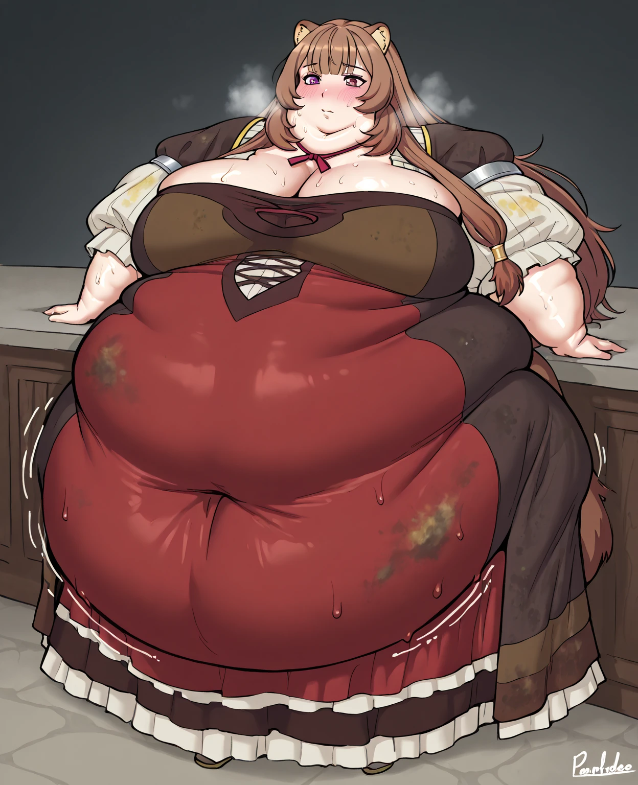 Fat Raphtalia, obese, super obese, stealing food, food addiction, evil