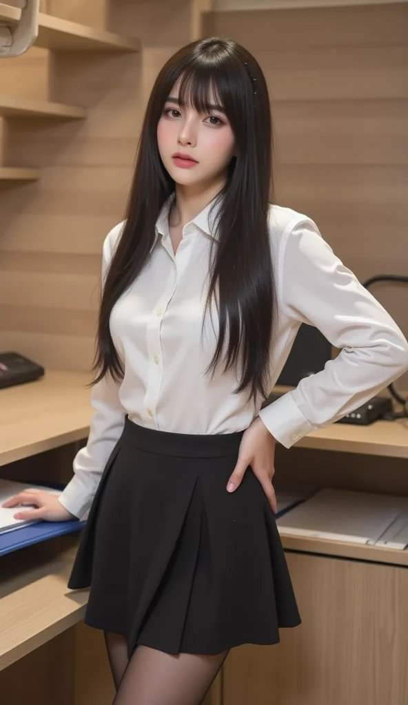 (((actual photography))),, portrait, Korean，(stunning face:1.3),, beautiful girl, Looking at the file,Sit in a large class chair , (Hip skirt，，Work:1.2), shirt buttons and pants, , (cleavage:0.3),, In the CEO&#39;s Office, (environmental details:1.3),, (original photo, CG Unity, photography, ultra actual details, sharp focus, Delicate skin,4K, High resolution, masterpiece, best quality, actual, energetic:1.2),, (8K,4K, Ultra high quality, High resolution, professional, Movie般的, Movie, Dramatic),, Detailed Background,