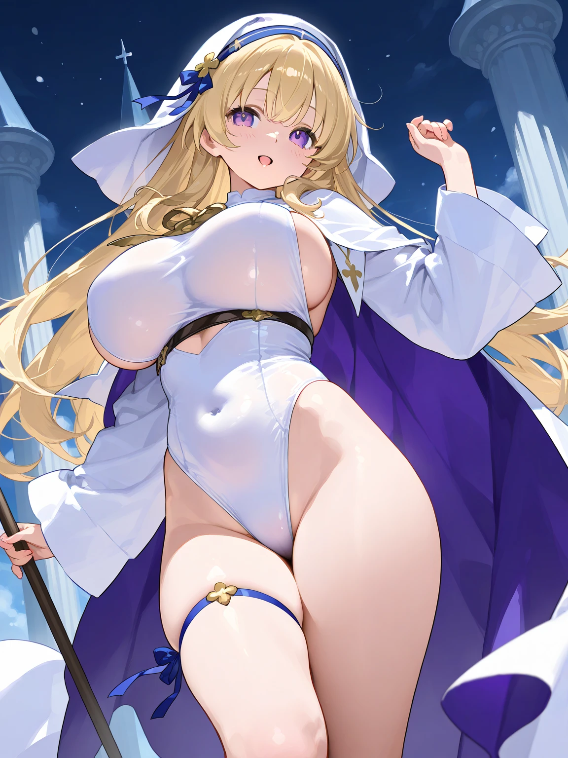 masterpiece, best quality, absurdres, soft lighting, looking at viewer, (light_smile:0.6),
1girl, ahoge, rabbit ears, playboy bunny, artoria pendragon \(swimsuit ruler\) \(fate\), large breasts , blonde hair, green eyes, french braid, pony tail
bare shoulders, large breasts , cleavage,
clothing cut out, wrist cuffs, detached collar, navel cutout, feather boa,
white leotard, blue necktie, blue pantyhose, single thigh strap, hands behind head,
white background,