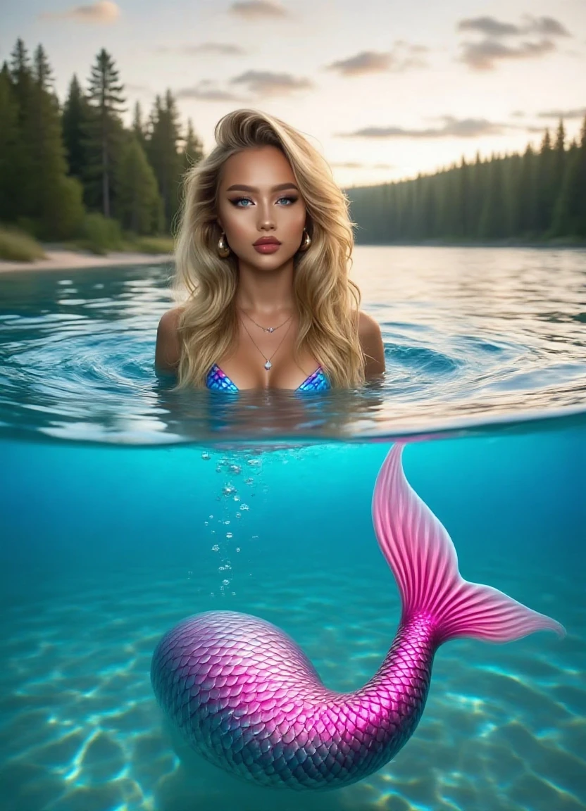 Ultra high-definition images,1girl in, female sea fairy,Surrounded by fish underwater, ,Full body image pink hair, In the beautiful sea, body in water, legs spread, vagina