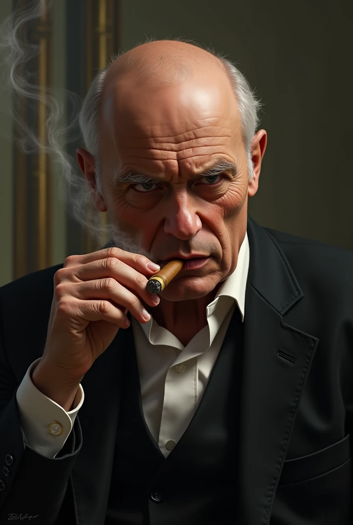 Pale hand with veins and a realistic cigar