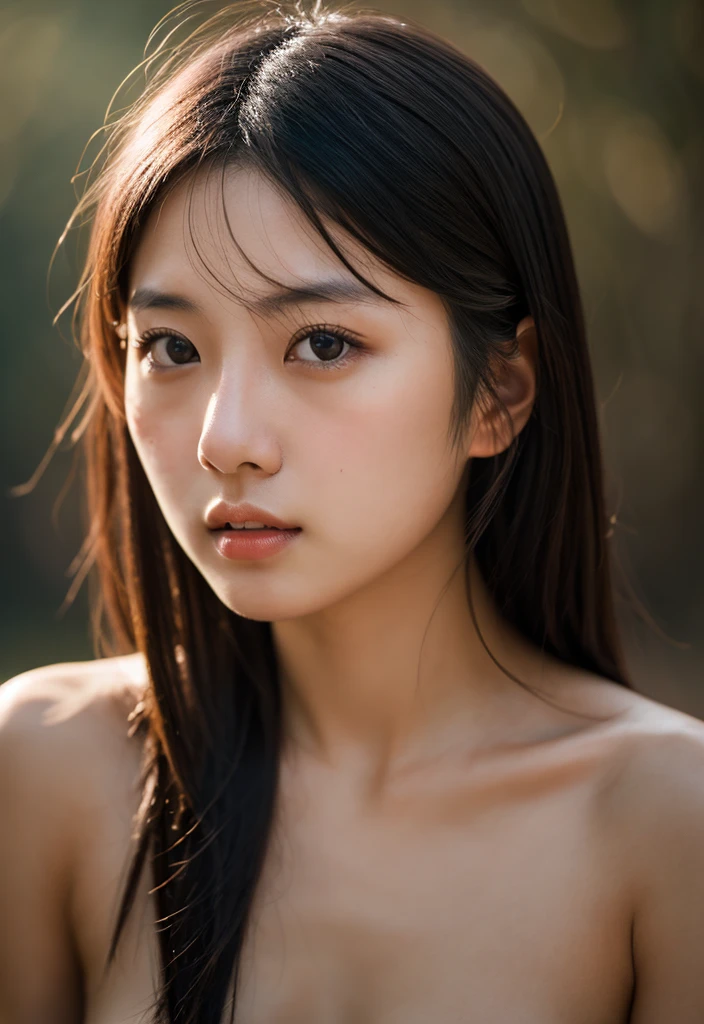 (Best quality, 8k, 32k, Masterpiece, UHD:1.2), NSFW, Big naked size 5 of a Korean girl, ahegao face, sweating, wet white tank top, no bra, outdoor, high noon, front lit, well-lit face, sexy pose