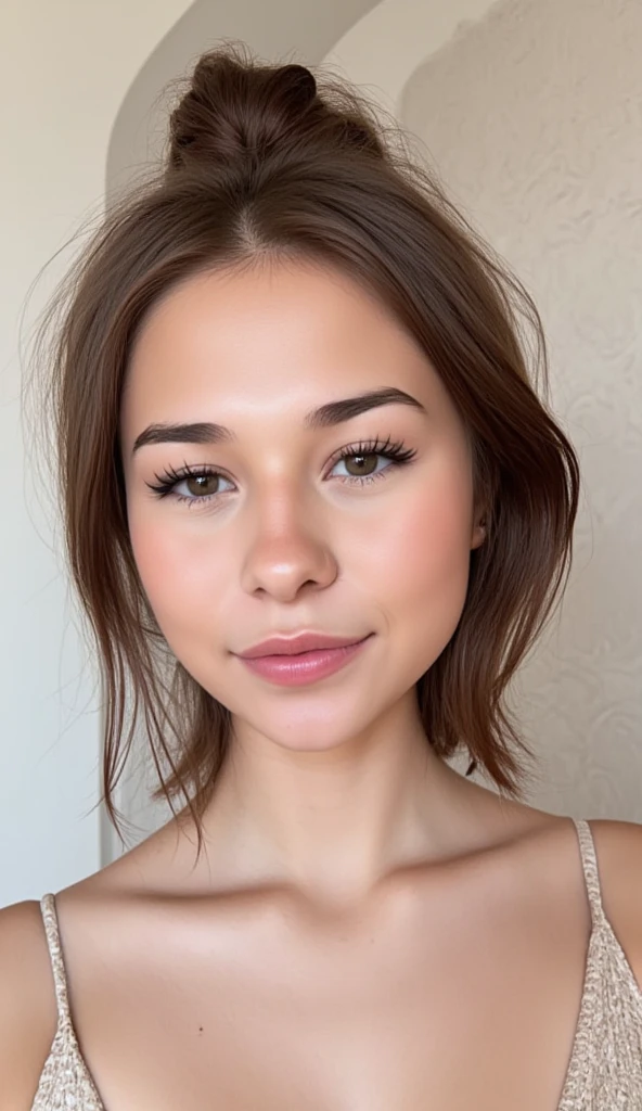 (GeGe:1.9), (woman), (brunette), (brown eyes), (freckles:1.4), cartoon style:1.2), woman Cartoon image of a woman , sensual clothes , super cute girl, cartoon style illustration, cartoon art style, cartoon art style, digital illustration style, highly detailed character design, cute detailed digital art, City fan art, portrait character design, beautiful digital illustration, high-quality portrait, comic book art, character design portrait, large breasts, sheer white halter top, no bra, sideboob