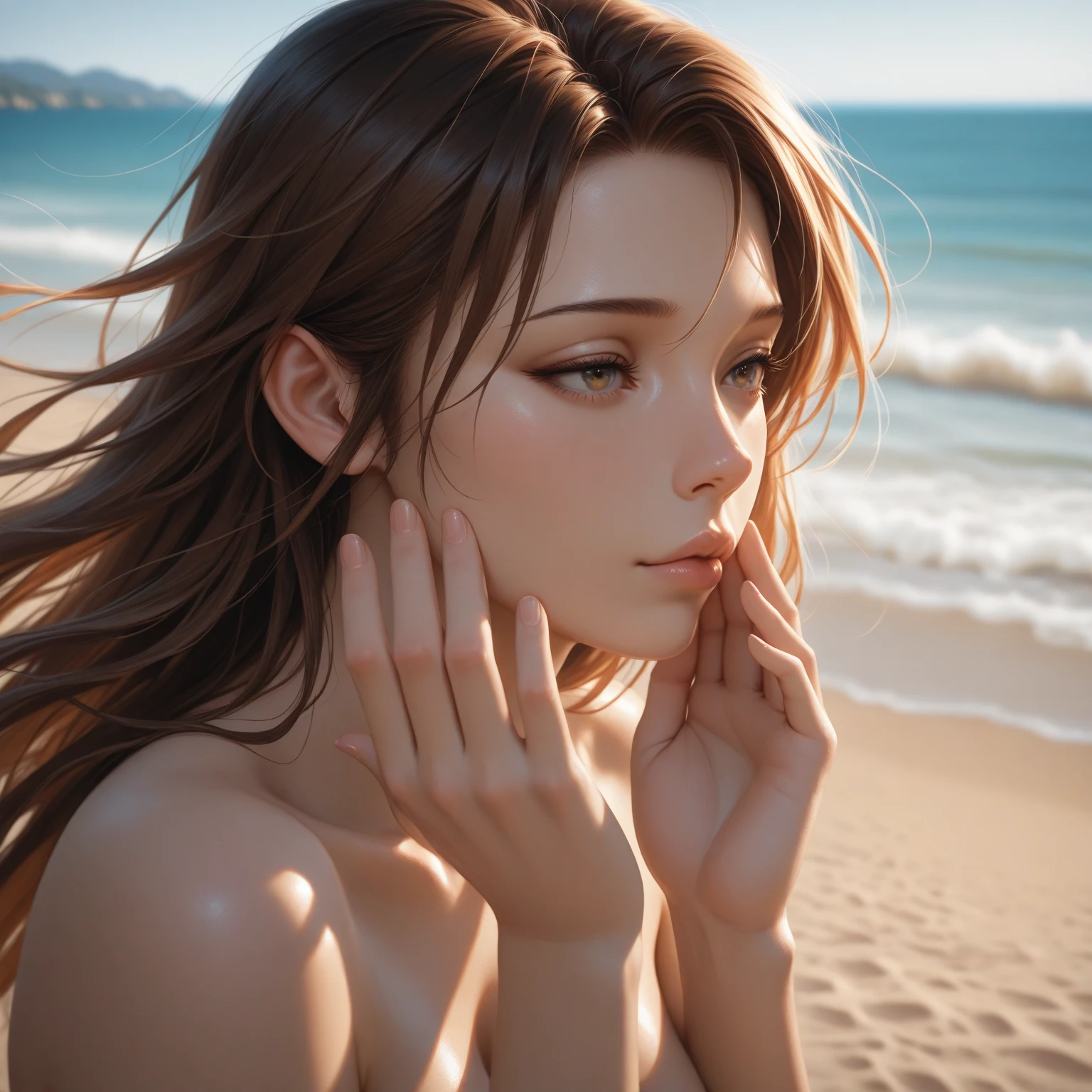 Photographic portrait of beautiful women, Sony α7, 35mm Lens, f1.8、Radiant_Rhythms, realistic bikini, beautiful woman, Beautiful girl, beautiful seaside, charming girls, realistic 3d style, photo realistic render