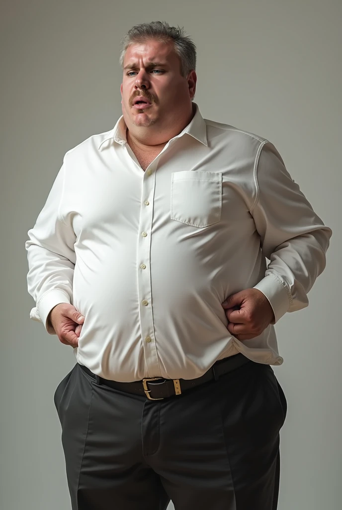 mature, old, grandpa, virile, tough, hairy, fat, bulging, pale skin, see through polo shirt