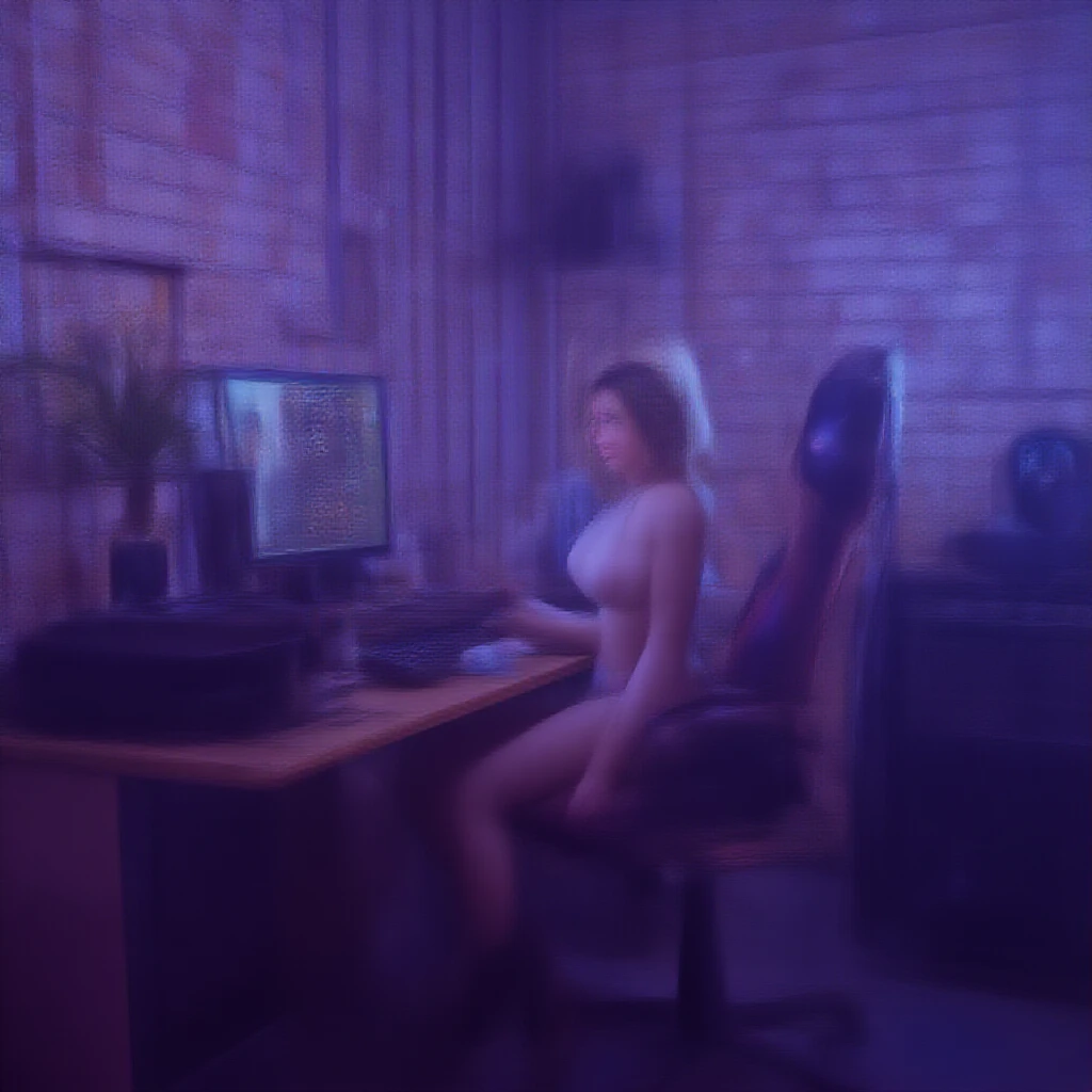 front view, samus aran, large breast, big ass, source_anime, apartment, sitting on the couch, long hair, straight hair, blondie, holds tablet in hand, holds tablet, thoughtful expression face, naked, full naked, at night, dramatic lighting, detailing face, detailing body, athletic body