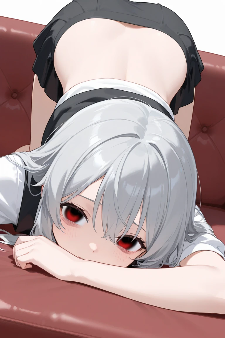 ((best quality)), ((masterpiece)), (detailed), perfect face. White hair. Anime girl. Short hair. Asian girl. Ulzzang. Bed. Armpit. Vagina. Spread legs. Spread pussy. Creampie.