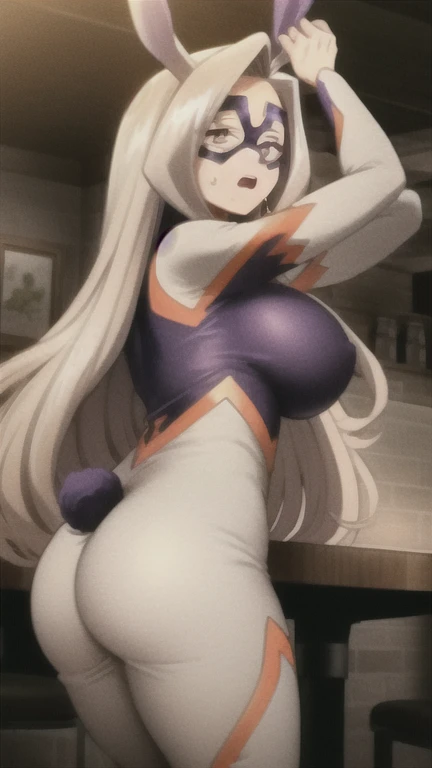 anime artwork, score_9, score_8_up, score_7_up, score_6_up, score_5_up, score_4_up, Mount Lady, blonde hair, purple eyes, big breasts, she is 24 years old, style_3, ,nude,naked, armpits, hands up, black background, solo, disembodied hands grabbing her breasts, disembodied hand fingering her pussy, _smile, pussy juice