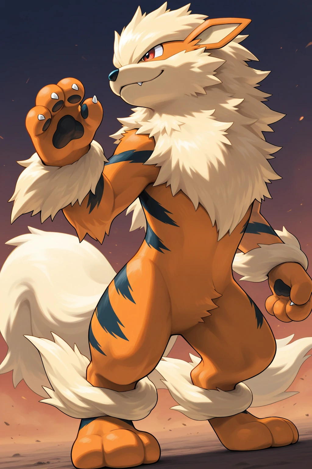 Arcanine,male,fluffy,balls sheath,feral,rising one leg,thick legs