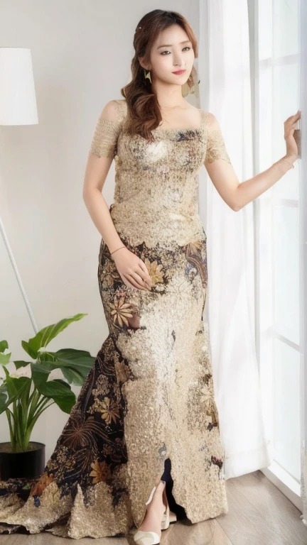 (masterpiece, best quality, hires, high resolution:1.2), extremely detailed, intricate details, highres, 25yo woman, t-shirt dress, long sleeves,